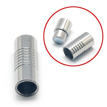304 Stainless Steel Magnetic Clasps with Glue-in Ends, Column, Stainless Steel Color, 21x8mm
