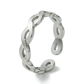 304 Stainless Steel Open Cuff Ring, Hollow Infinity, Stainless Steel Color, US Size 7 1/4(17.5mm)