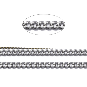 Brass Twisted Chains, Curb Chains, Diamond Cut, Unwelded, Faceted, with Spool, Oval, Lead Free & Cadmium Free, Platinum, 3x2x0.6mm, about 301.83 Feet(92m)/roll
