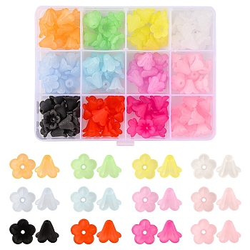 144Pcs 12 Colors Opaque Acrylic Beads, Flower, Mixed Color, 10x15mm, Hole: 1.5mm, 12pcs/color