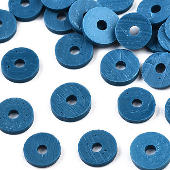 Eco-Friendly Handmade Polymer Clay Beads, Disc/Flat Round, Heishi Beads, Marine Blue, 6x1mm, Hole: 2mm, about 23500pcs/1000g