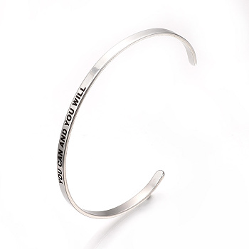304 Stainless Steel Cuff Bangles, Stainless Steel Color, 2-1/2 inch(6.4cm)~2-3/4 inch(7cm)