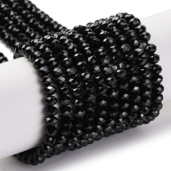 Natural Black Spinel Beads Strands, Faceted, Rondelle, 3.5~4x2.8~3mm, Hole: 0.6mm, about 139pcs/strand, 15.35 inch(39cm)