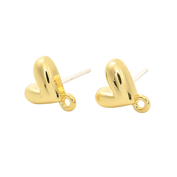 Alloy Stud Earrings Findings, with 925 Sterling Silver Pins and Loops, Heart, Golden, 9.5x9mm, Hole: 1.2mm, Pin: 0.7mm