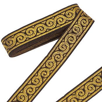 Polyester Ribbons, Jacquard Floral Ribbon, Garment Accessories, Dark Goldenrod, 1-1/4 inch(33mm), about 7.11 Yards(6.5m)/Roll