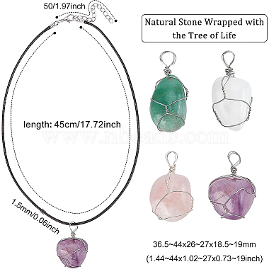 BENECREAT 4Pcs 4 Style Natural Gemstone Wire Wrapped Pendant Necklaces(NJEW-BC0001-05)-2
