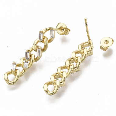 Brass Micro Pave Clear Cubic Zirconia Dangle Stud Earrings(X-EJEW-N011-12G-NF)-2
