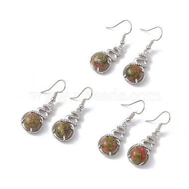 Natural Unakite Gourd Dangle Earrings with Crystal Rhinestone(EJEW-A092-04P-06)-4