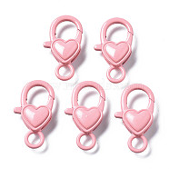 Spray Painted Eco-Friendly Alloy Lobster Claw Clasps, Cadmium Free & Nickel Free & Lead Free, Heart, Pink, 27x15x6.5mm, Hole: 4mm(PALLOY-T080-04K-NR)