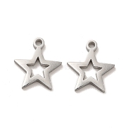 304 Stainless Steel Charms, Hollow Star, Stainless Steel Color, 12x11x1.4mm, Hole: 1.4mm(STAS-M089-57P)