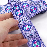Ethnic Style Embroidery Polyester Ribbons, Jacquard Ribbon, Garment Accessories, Flower Pattern, Medium Slate Blue, 1-1/4 inch(33mm), about 7.44 Yards(6.8m)/Roll(FABR-PW0003-01H)