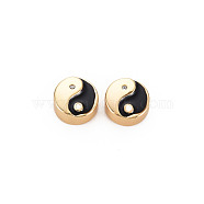 Brass Beads, Nickel Free, Flat Round with YinYang, Real 18K Gold Plated, 8x4mm, Hole: 1.4mm(KK-S356-610-NF)