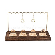 Iron Finger Ring Earring Display Holder, Jewelry Display Rack, with Burlap & Wood Base, Golden, 21.9x9x11.8cm(EDIS-K003-03G)