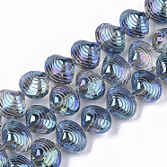 Electroplate Glass Beads Strands, Shell Shape, Steel Blue, 12x14.5x10mm, Hole: 1mm, about 50~51pcs/Strand, 24.41 inch(62cm)(X-EGLA-S189-002B-01)