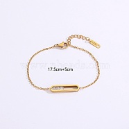 Stainless Steel Oval Bracelets, with Clear Cubic Zirconia, Real 18K Gold Plated, 6-7/8 inch(17.5cm)(IZ9909)