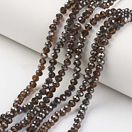 Electroplate Transparent Glass Beads Strands, Half Black Plated, Faceted, Rondelle, Sienna, 4x3mm, Hole: 0.4mm, about 123~127pcs/strand, 16.5~16.9 inch(42~43cm)(EGLA-A034-T4mm-P16)