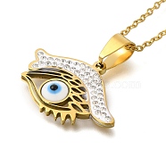 304 Stainless Steel Crystal Rhinestone Evil Eye Pendant Cable Chain Necklaces, Blue Resin Devil Eye Pendant Necklaces, Real 18K Gold Plated, 19.45 inch(49.4cm)(NJEW-Q002-03G)