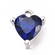Brass Micro Pave Cubic Zirconia Charms, Long-Lasting Plated, Heart, Platinum, Dark Blue, 7x6.5x4mm, Hole: 0.8mm(ZIRC-H102-15C-P)