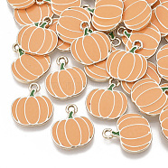 Autumn Theme Alloy Enamel Pendants, Light Gold, Pumpkin, Coral, 18.5x16x2mm, Hole: 2mm(FIND-N048-025A)
