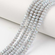 Electroplate Opaque Solid Color Glass Beads Strands, Half Rainbow Plated, Faceted, Rondelle, Light Grey, 6x5mm, Hole: 1mm, about 83~85pcs/strand, 38~39cm(EGLA-A034-P6mm-L16)