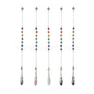 Mixed Natural Gemstone Pointed Drowsing Pendulums, with Chakra Evil Eye Lampwork Bead & 304 Stainless Steel Findings, Bullet Charm, 272~275mm(PALLOY-JF01991)