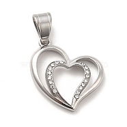 304 Stainless Steel Pendants, with Crystal Rhinestone, Bouble Heart Charms, Stainless Steel Color, 23x23x3mm, Hole: 8x5mm(STAS-K243-15P)