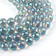Electroplate Glass Beads Strands, Rainbow Plated, Round, Turquoise, 9.5x10.5mm, Hole: 1.5mm, about 82pcs/strand, 29.9 inch(EGLA-Q062-10mm-A01)