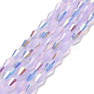 Baking Painted Glass Beads Strands, Imitation Opalite, Faceted, AB Color, Bicone, Lilac, 4x8mm, Hole: 0.9mm, about 67pcs/strand, 22.44''(57cm)(DGLA-D001-01E)