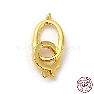 Rack Plating 925 Sterling Silver Fold Over Clasps, Oval, with 925 Stamp, Real 18K Gold Plated, oval: 15x9x1.5mm, Hole: 1.2mm, ring: 10.5x9x2mm, Hole: 1.4mm(STER-G038-04G)