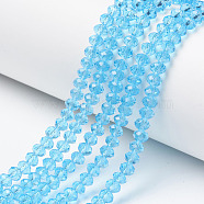 Glass Beads Strands, Faceted, Rondelle, Cyan, 6x5mm, Hole: 1mm, about 85~88pcs/strand, 16.1~16.5 inch(41~42cm)(EGLA-A034-T6mm-D08)