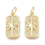 Brass Micro Pave Clear Cubic Zirconia Charms, with Jump Ring, Long-Lasting Plated, Rectangle with Star, Real 18K Gold Plated, 16x8x2mm, Jump Ring: 5x0.7mm, 3.6mm Inner Diameter(ZIRC-L076-055G)