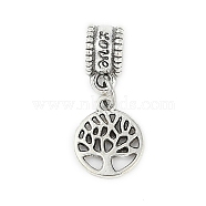 Rack Plating Brass European Dangle Charms, Tree of Life Large Hole Pendants, Lead Free & Cadmium Free, Antique Silver, 25mm, Hole: 4.5mm(KK-R200-15AS)