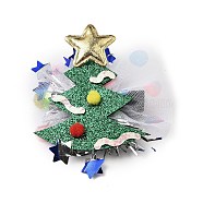 Christmas Theme Glitter Felt Fabric Alligator Hair Clip, with Iron Clip, Christmas Tree, 90x73x12mm(PHAR-U002-01G)