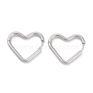 201 Stainless Steel Hoop Earrings, with 316 Surgical Stainless Steel Pin, Heart, Stainless Steel Color, 21.5x26x2.5mm, Pin: 1mm(STAS-D451-36P)