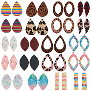 Imitation Leather Big Pendants, with Faux Fur, Mixed Shapes, Mixed Color, 55x36x1mm, Hole: 1mm, about 36pcs/set(FIND-SC0001-05)