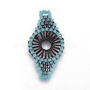 MIYUKI & TOHO Handmade Japanese Seed Beads Links, Loom Pattern, Rhombus, Dark Turquoise, 31~32x15~15.7x1.7~2.1mm, Hole: 1.4~1.8mm(SEED-E004-G05)