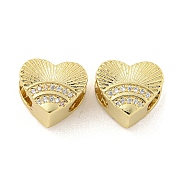 Rack Plating Brass Micro Pave Clear Cubic Zirconia Beads, Lead Free & Cadmium Free, Long-Lasting Plated, Heart, Real 18K Gold Plated, 10.5x12x7.5mm, Hole: 5.7x4.8mm(KK-P270-16G)
