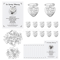 DIY Funeral Memorial Charm Keepsakes Brooch Making Kit, Including Paper Card, Zinc Alloy Pendants, Iron Safety Pins, Heart, 20x21x2mm, Hole: 1.5mm(DIY-FH0006-35B)