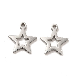304 Stainless Steel Charms, Hollow Star, Stainless Steel Color, 12x11x1.4mm, Hole: 1.4mm(STAS-M089-57P)
