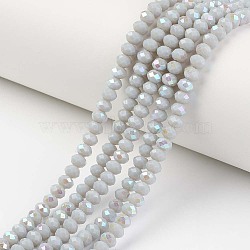 Electroplate Opaque Solid Color Glass Beads Strands, Half Rainbow Plated, Faceted, Rondelle, Light Grey, 6x5mm, Hole: 1mm, about 85~88pcs/strand, 16.1~16.5 inch(41~42cm)(EGLA-A034-P6mm-L16)