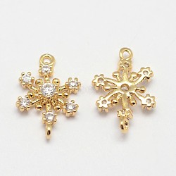 Flower Brass Micro Pave Grade AAA Cubic Zirconia Links, Cadmium Free & Nickel Free & Lead Free, Real 18K Gold Plated, 15x10x3mm, Hole: 1mm(ZIRC-O022-32G-NR)