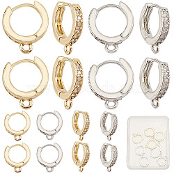 12Pcs 2 Colors Brass Huggie Hoop Earring Findings, with Clear Cubic Zirconia and Horizontal Loops, Mixed Color, 15x2.5x13.5mm, Hole: 1.5mm, Pin: 0.9mm, 6Pcs/color(KK-CN0002-33)
