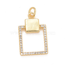 Eco-Friendly Brass Micro Pave Cubic Zirconia Pendants, with Jump Ring, Long-Lasting Plated, Lead Free & Cadmium Free, Rectangle, Real 24K Gold Plated, 19.5x12.5x2mm, Jump Ring: 4.5x0.8mm, 2.9mm inner diameter(KK-M225-05G)