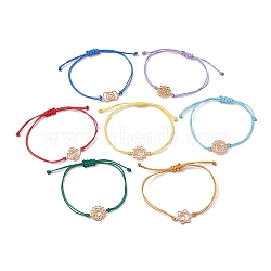 7Pcs 7 Style Alloy Chakra Link Bracelets Set, Braided Bead Adjustable Bracelets, Mixed Color, Inner Diameter: 1/4~3-3/8 inch(0.7~8.5cm), 1Pc/color(BJEW-JB10017)