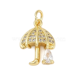 Rack Plating Brass Micro Pave Cubic Zirconia Pendants, Long-Lasting Plated, Lead Free & Cadmium Free, with Jump Ring, Umbrella Charms, Real 18K Gold Plated, 16x12x4.5mm(KK-R166-02G-03)