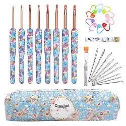 DIY Croche Tool Sets, Including Aluminum Crochet Hooks Needles, Plastic Locking Stitch Marker, Tape Measure, Needle, Storage Bag, Cornflower Blue, Pin: 2.5~6mm(SENE-PW0003-099A)