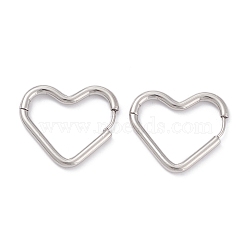 Tarnish Resistant 201 Stainless Steel Hoop Earrings, with 316 Surgical Stainless Steel Pin, Heart, Stainless Steel Color, 21.5x26x2.5mm, Pin: 1mm(STAS-D451-36P)