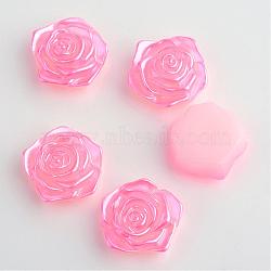 ABS Plastic Imitation Pearl Cabochons, Flower, Hot Pink, 17x17.5x6.5mm, about 200pcs/bag(OACR-S004-Z6)