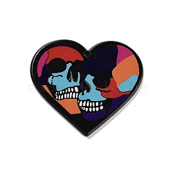 Acrylic Pendants, Heart, Skull, 36.5x41.5x2.5mm, Hole: 1.5mm(OACR-B024-03B)