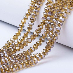 Electroplate Glass Beads Strands, Pearl Luster Plated, Faceted, Rondelle, Dark Goldenrod, 2.5x2mm, Hole: 0.4mm, about 170pcs/strand, 11.8 inch(30cm)(EGLA-A034-T1mm-A12)